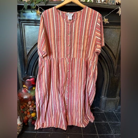 Red and Pink Casual Maxi Sundress with Dolman Sleeves - Picture 1 of 5